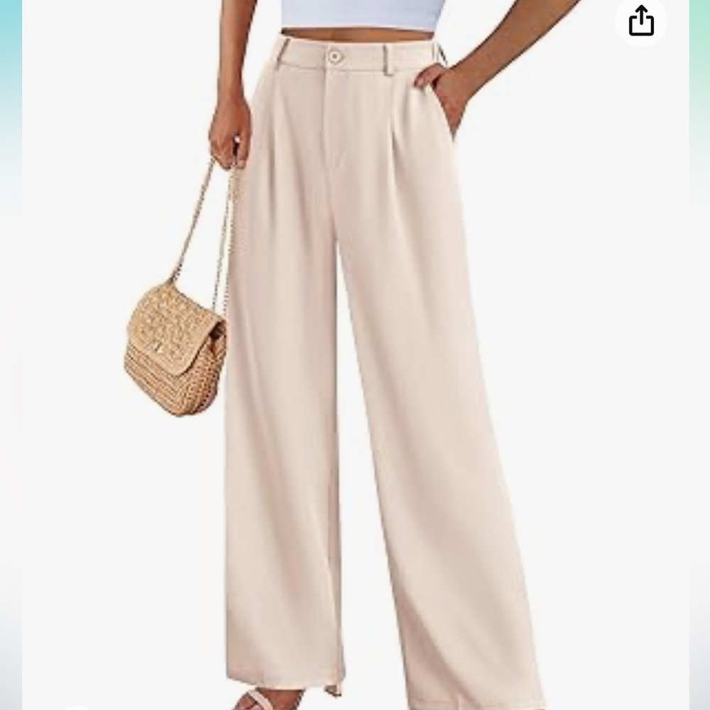 Elegant Beige High-Waisted Wide-Leg Pants